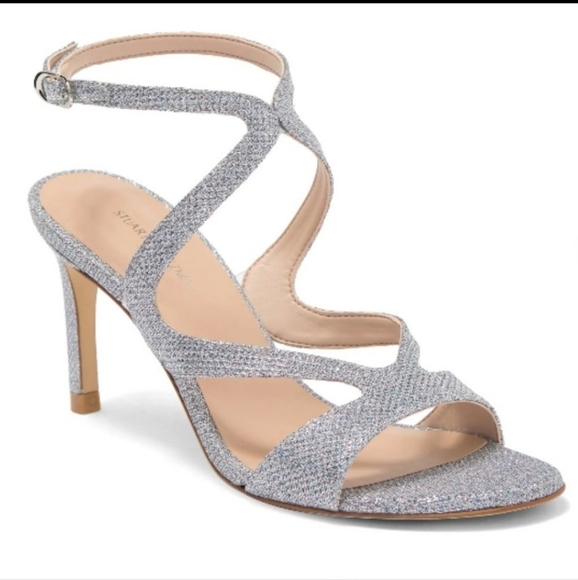 Stuart Weitzman Silver Strappy Heels - Picture 1 of 8